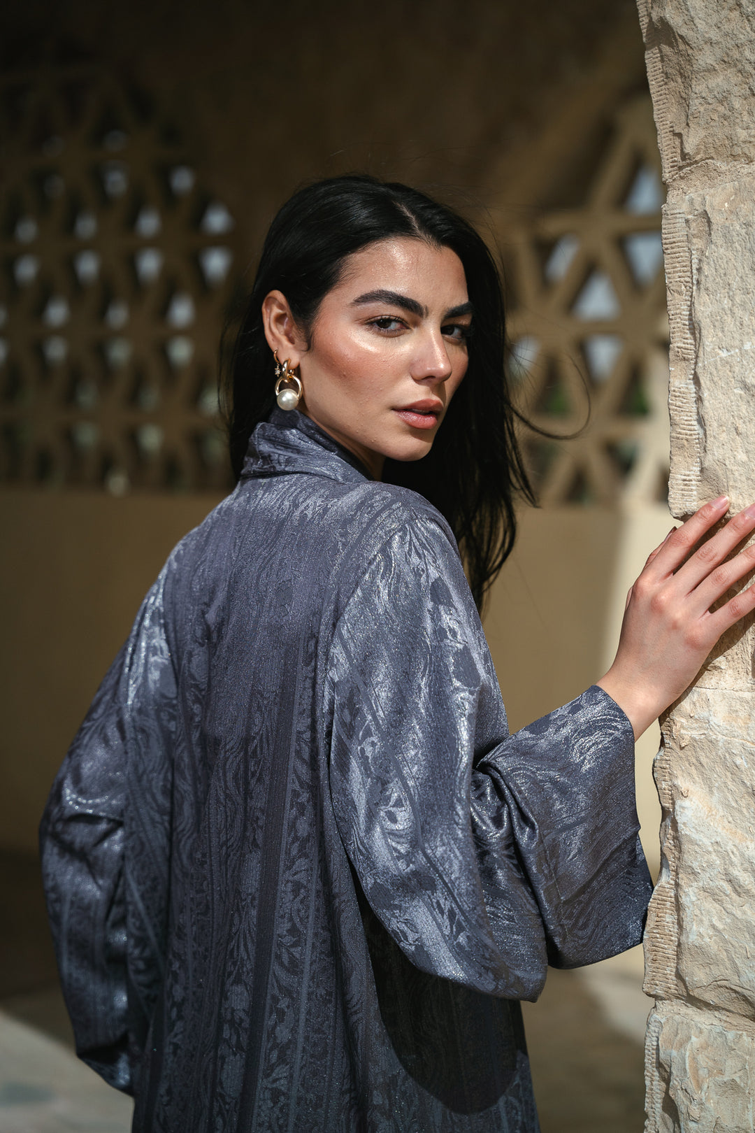 Emerald night cardigan in grey-olive