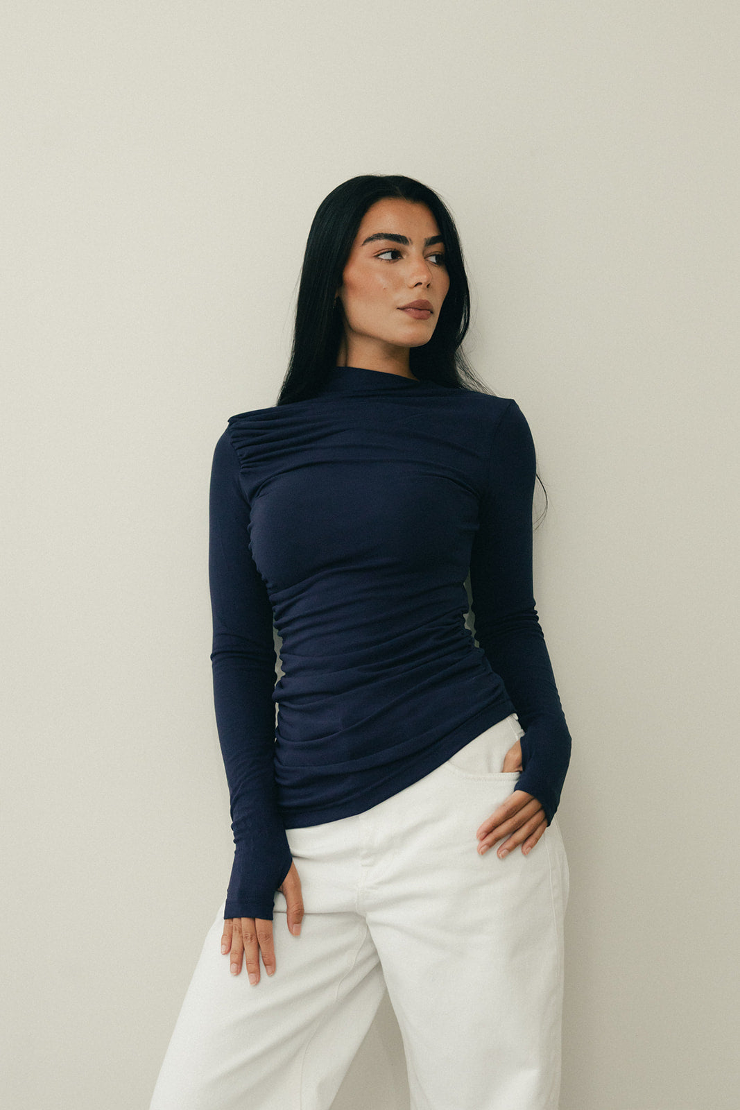 Draped Top In Navy Blue