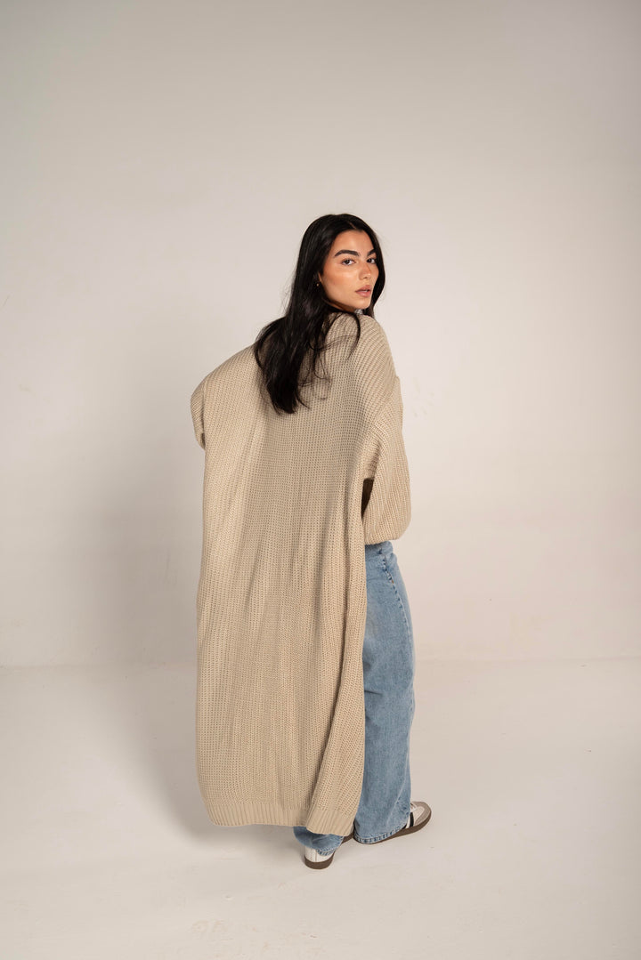 The Cozy Long Knit Cardigan In Beige