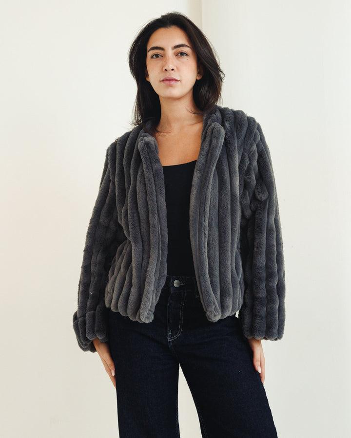 The Royal Fur Jacket in Charcoal Grey