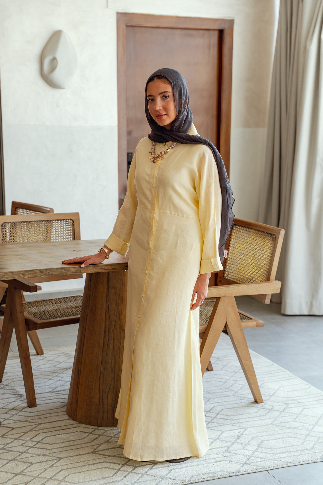 Pastel breeze linen dress in butter-yellow