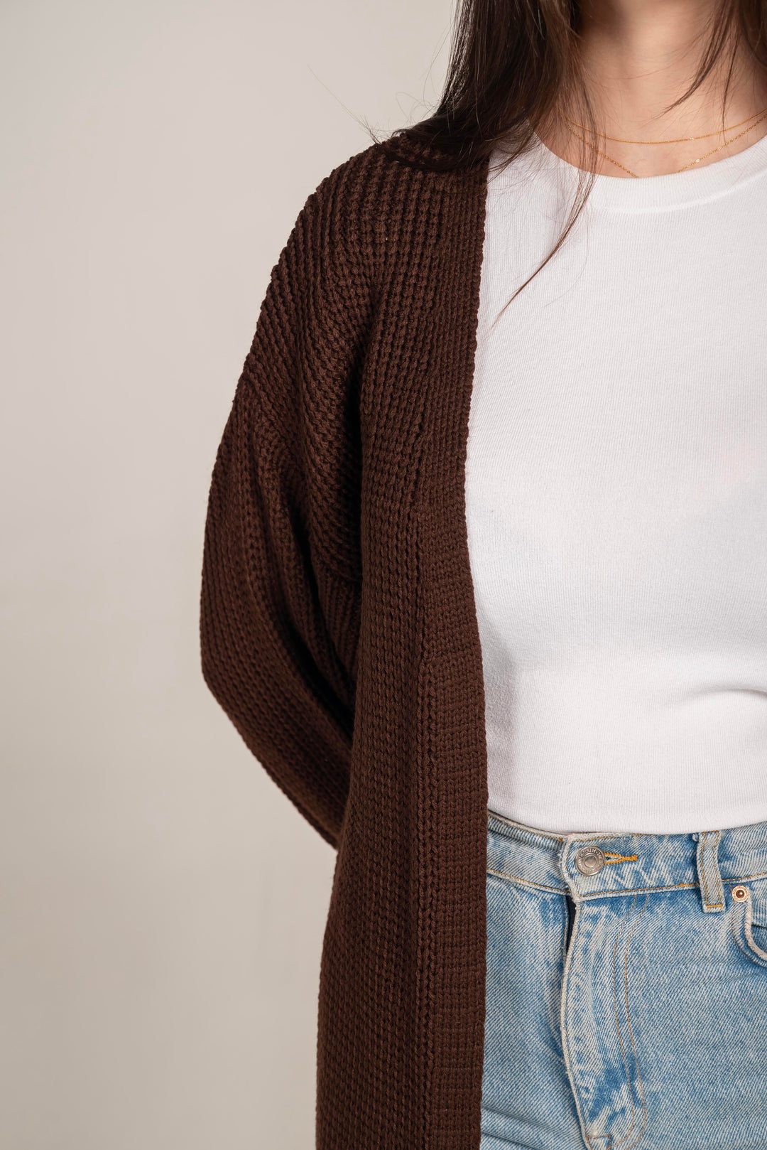 The Cozy Long Knit Cardigan in Brown