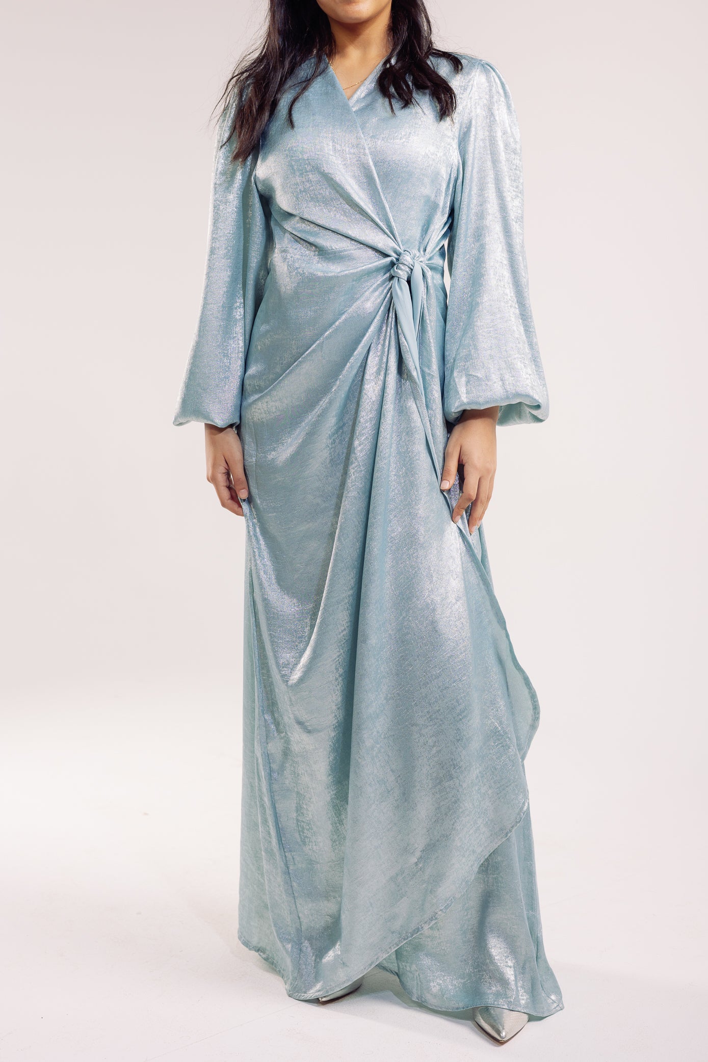 Shimmer Drape Gown in sky-blue