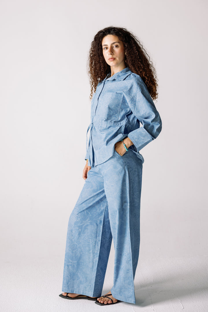 Studed denim set light blue