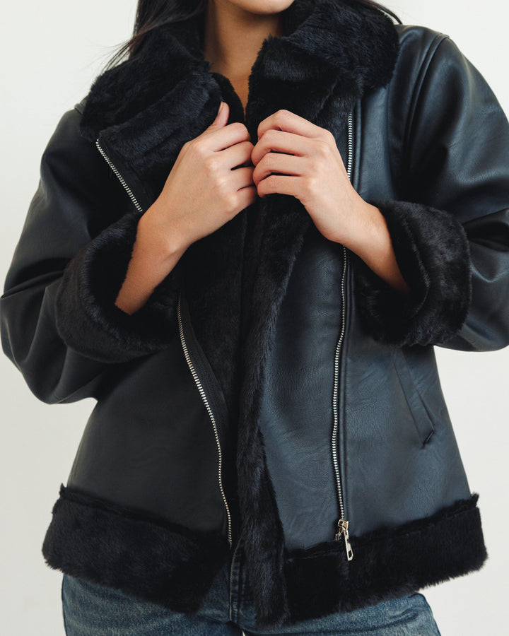 The Original Fur X Leather Jacket in Black