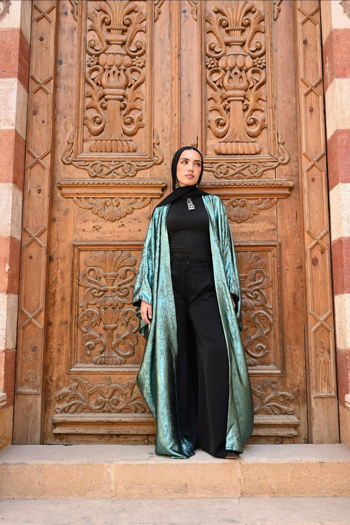 Dahab abaya in metalic green