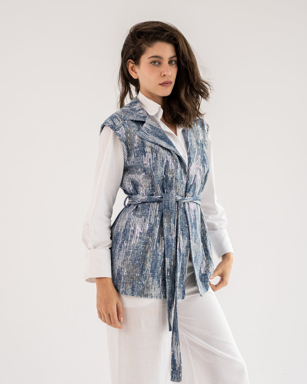 Dazzle Denim Vest In Blue