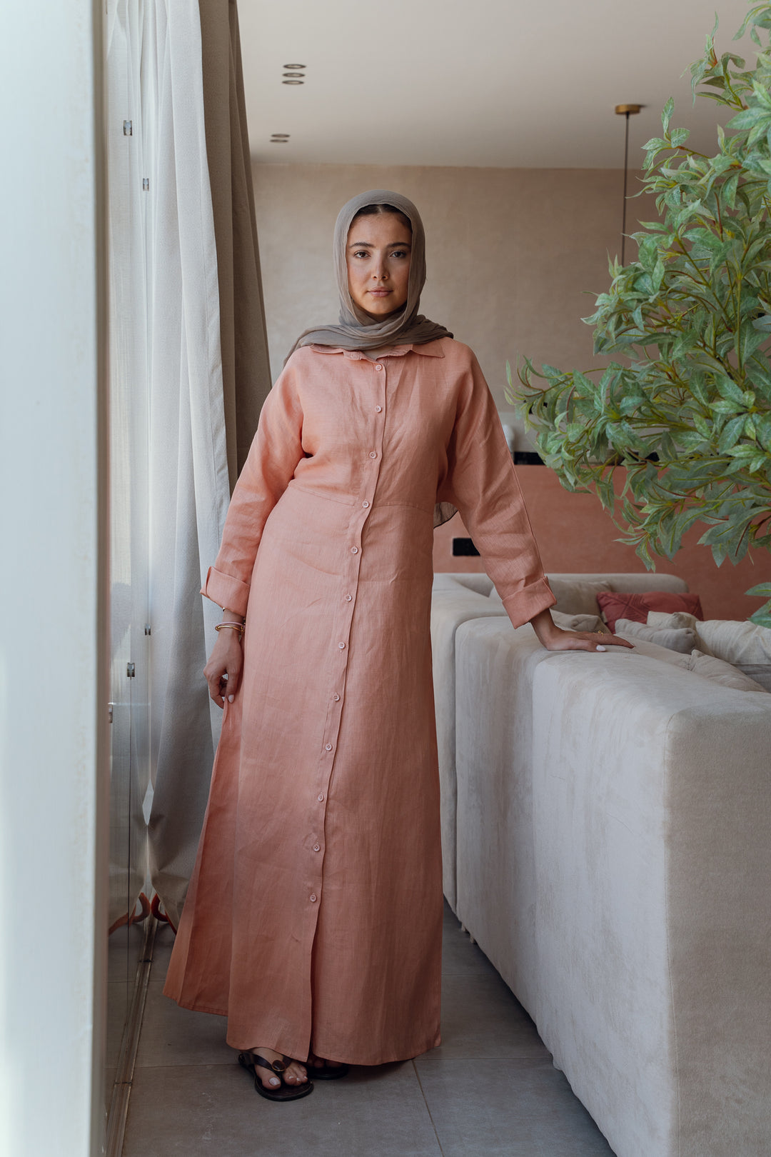 Pastel breeze linen dress in peach