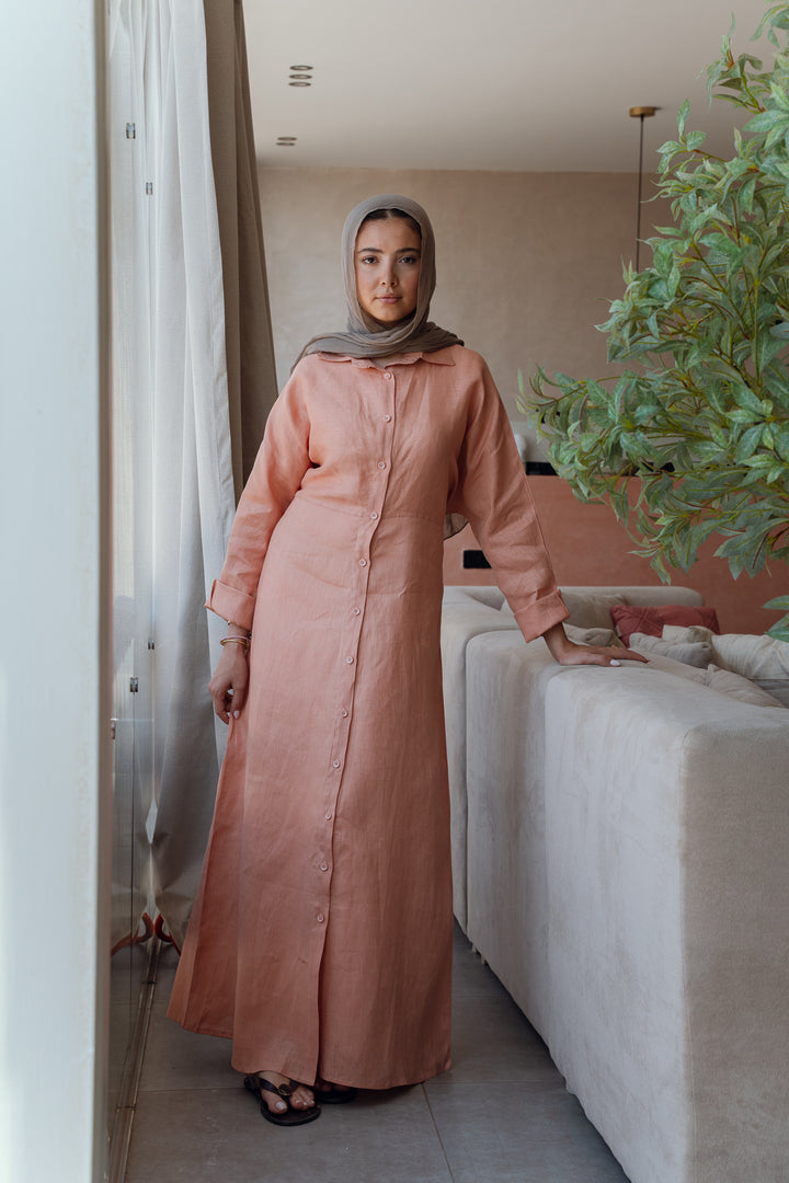Pastel breeze linen dress in peach
