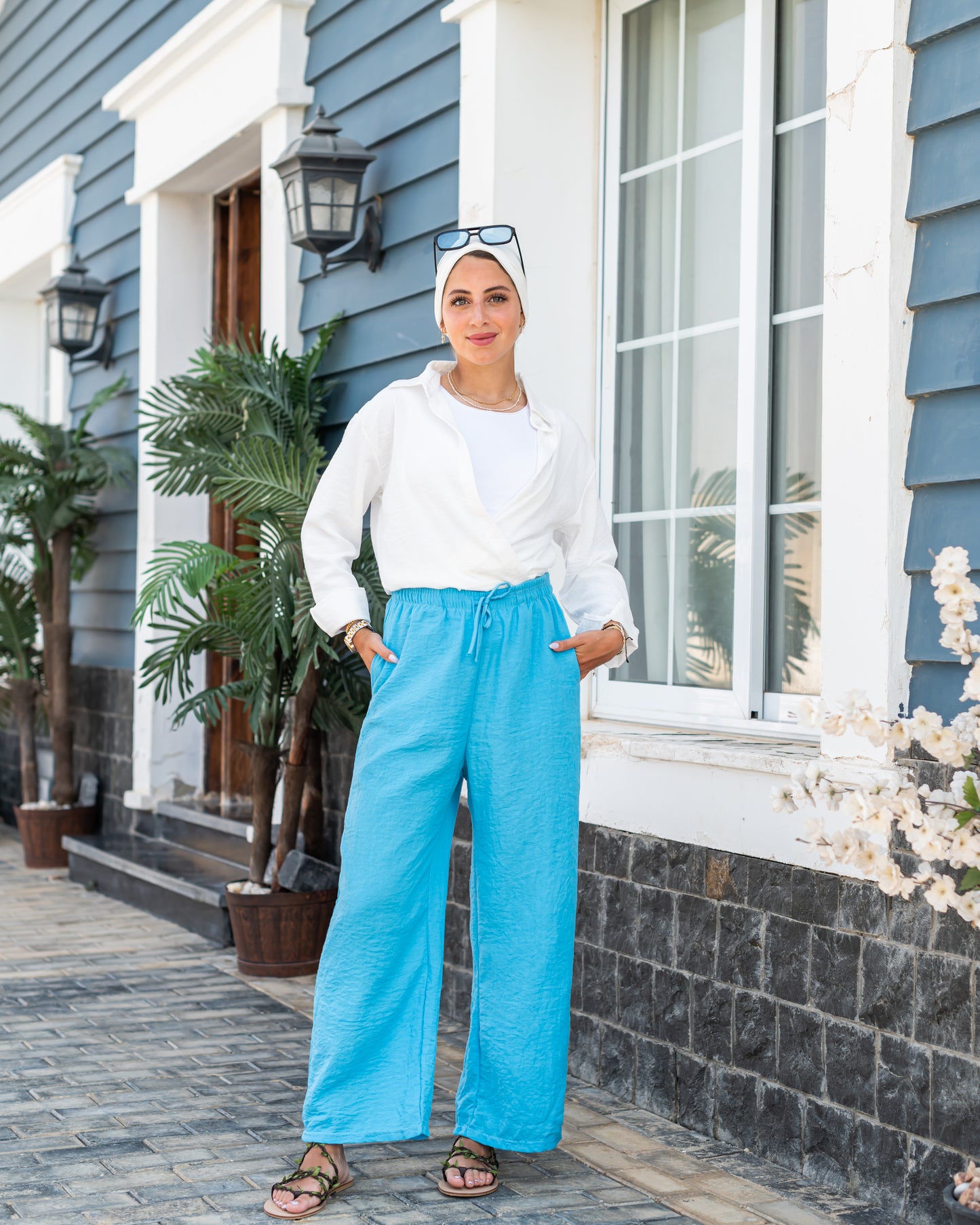 Linen aqua blue pants