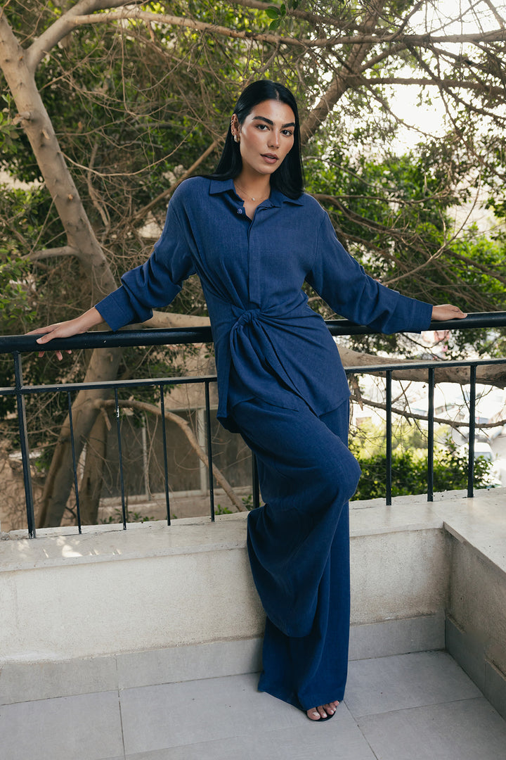 Duo Linen Set In Denim Blue