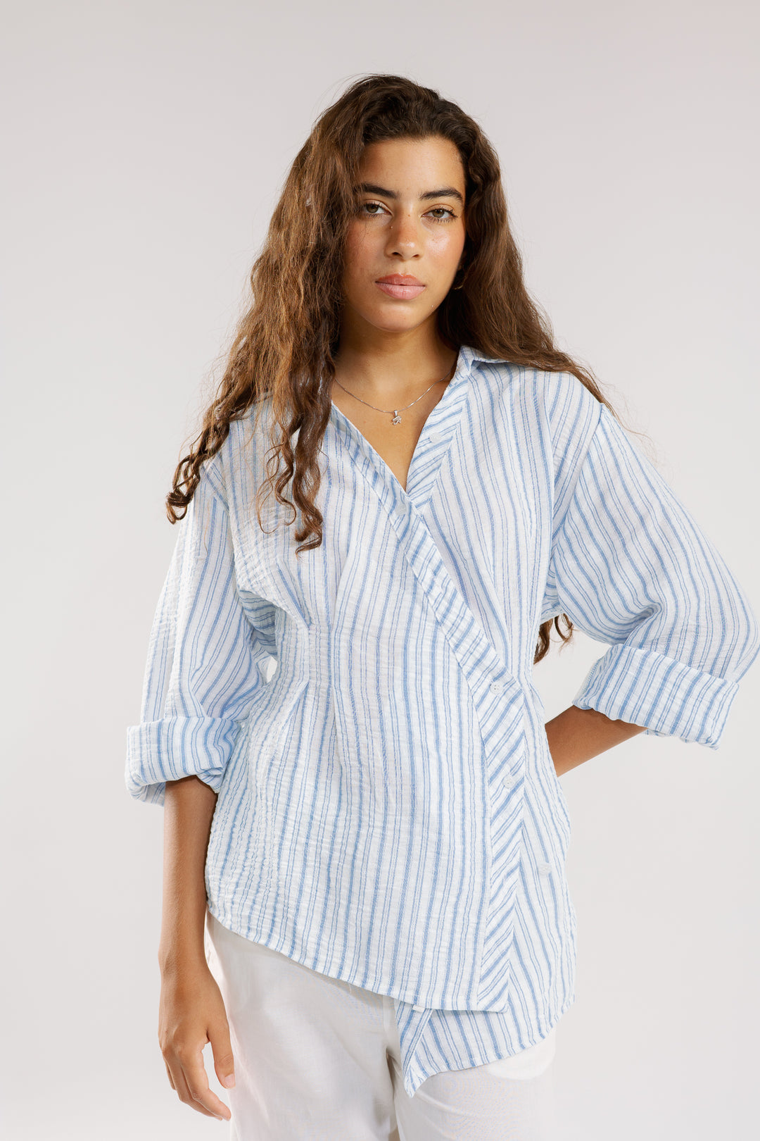 Twisted stripped shirt in light-blue