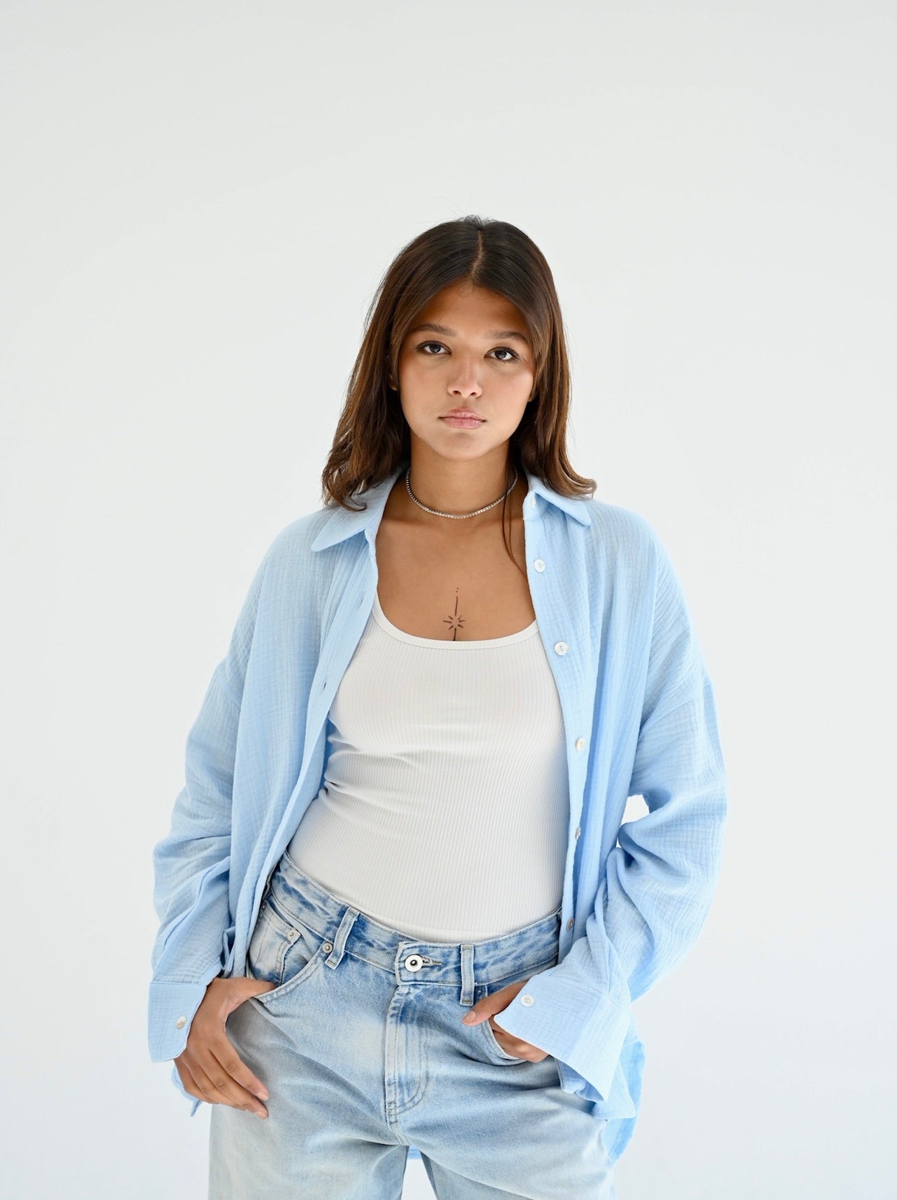 Fluffy shirt in baby-blue