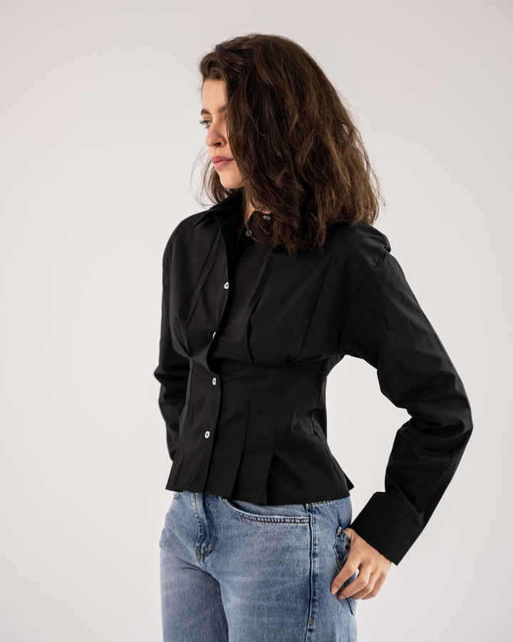 Popline flare shirt in black