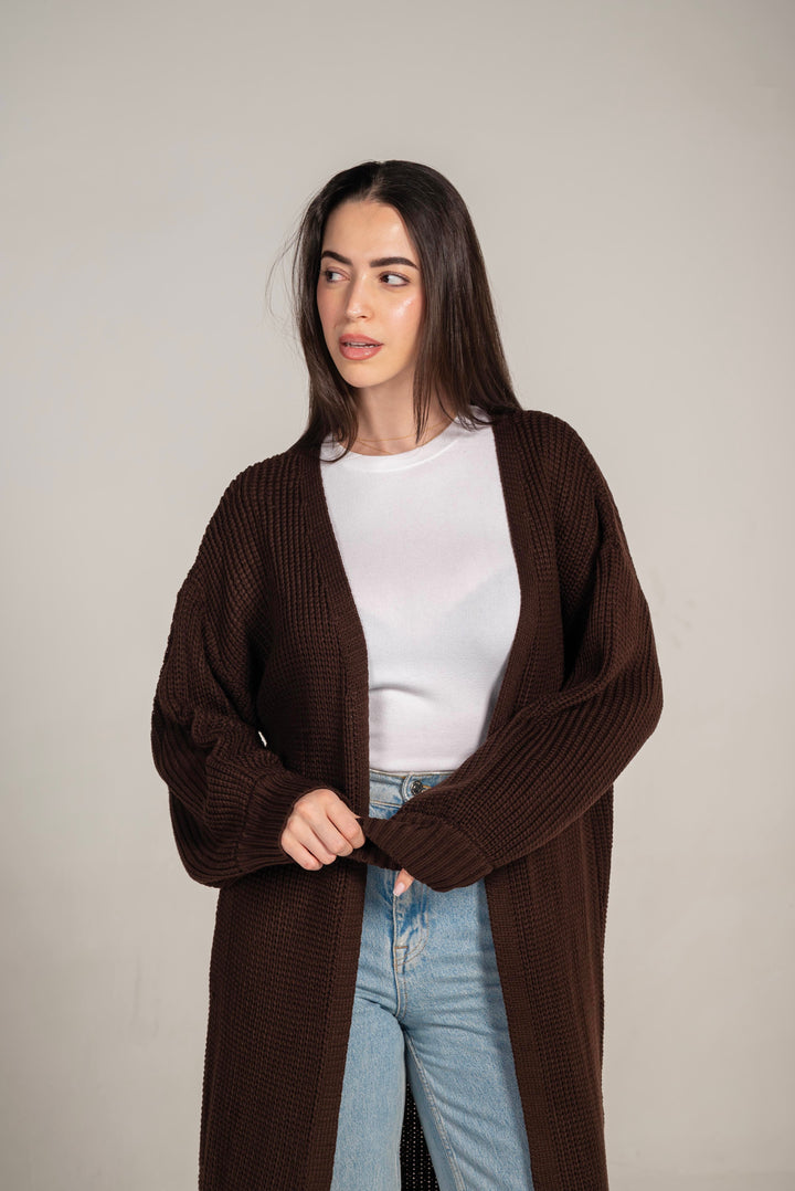 The Cozy Long Knit Cardigan in Brown