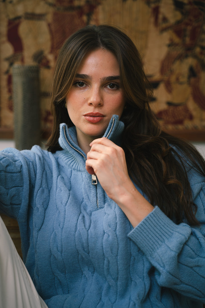 The Cable Knit Sweater in sky-blue