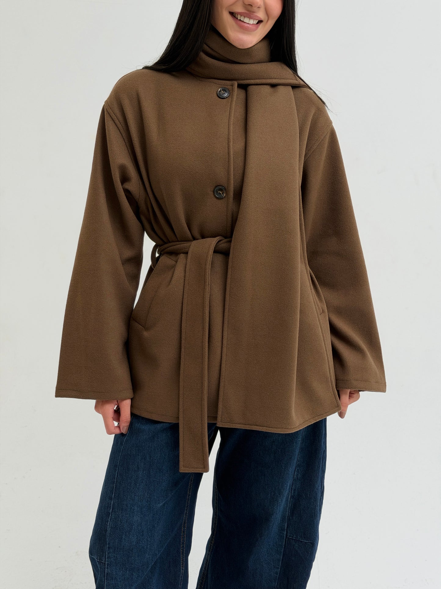 The shawl coat in brown