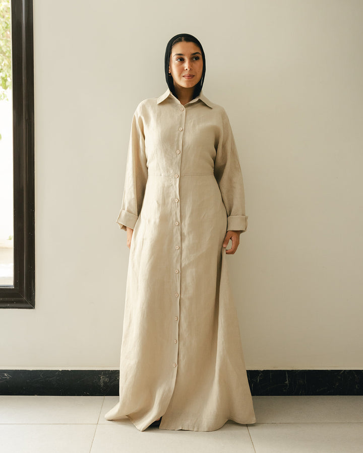 Pastel breeze linen dress in beige