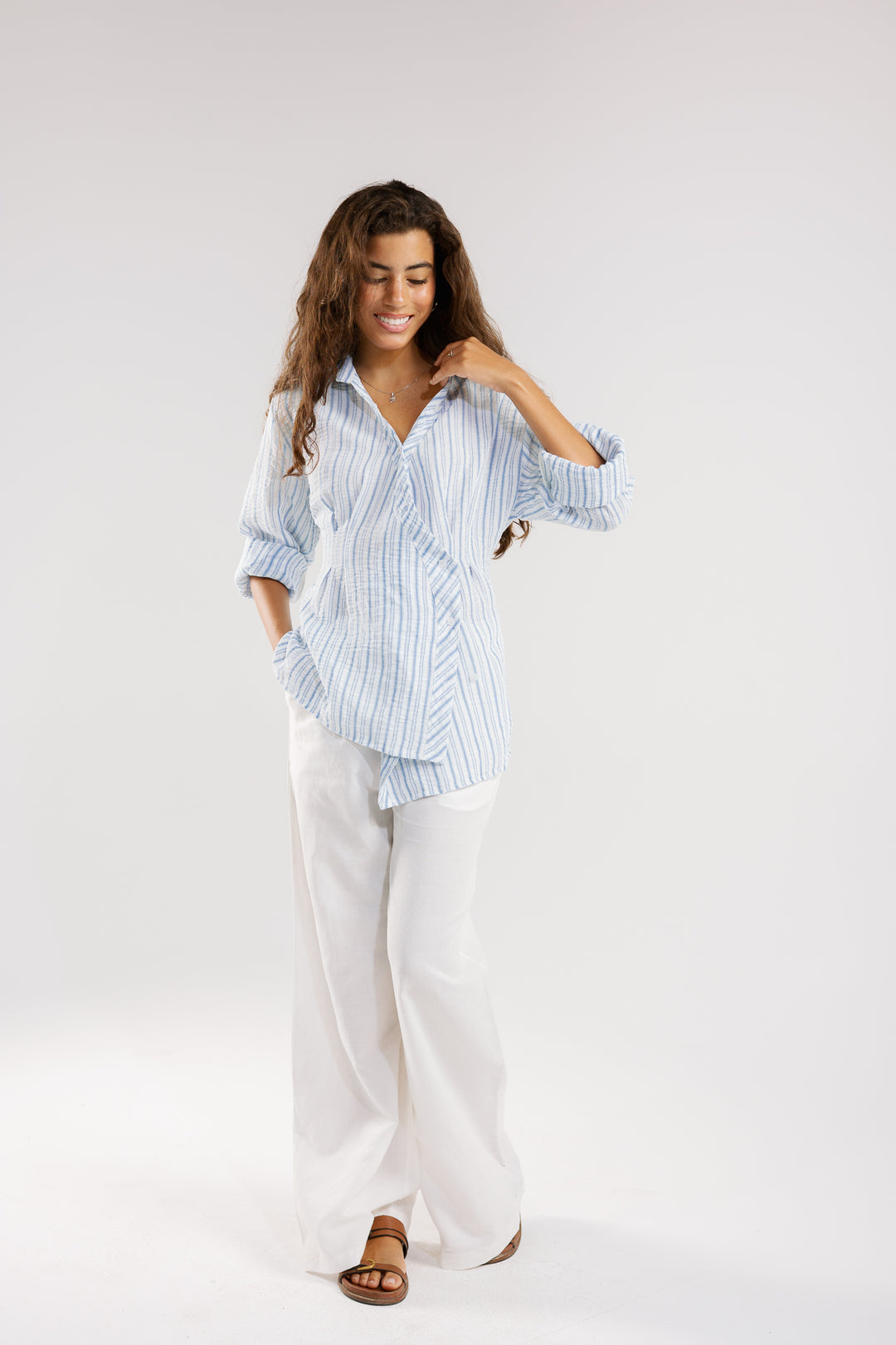 Twisted stripped shirt in light-blue