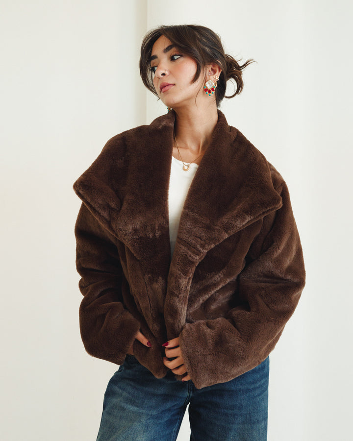 Soft Fur Jacket in Brown