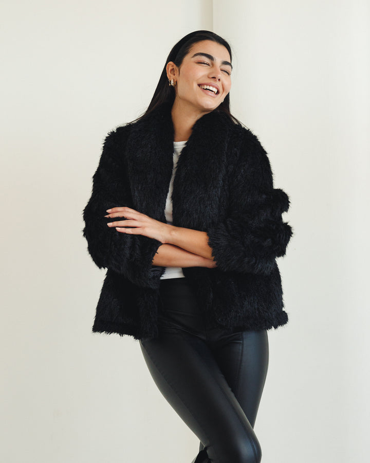 Wild Fur Jacket in Black
