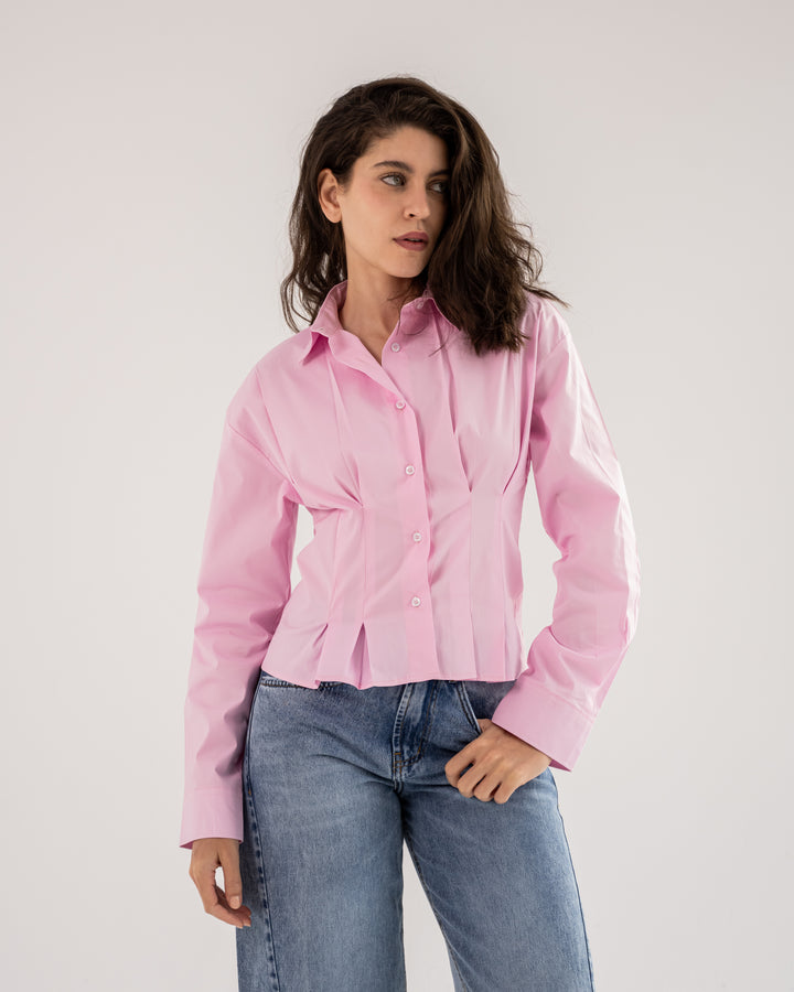 Popline flare shirt in pink