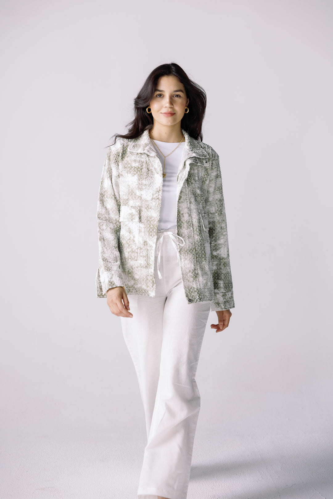 Tie-dye washed denim jacket in olive