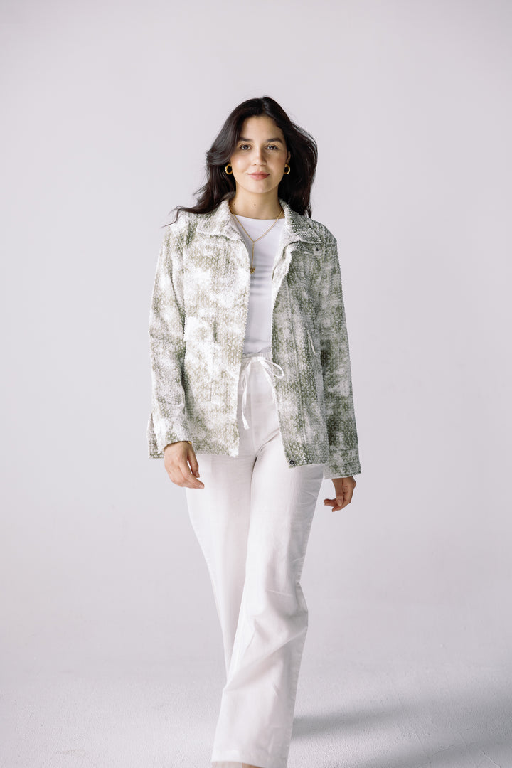 Tie-dye washed denim jacket in olive