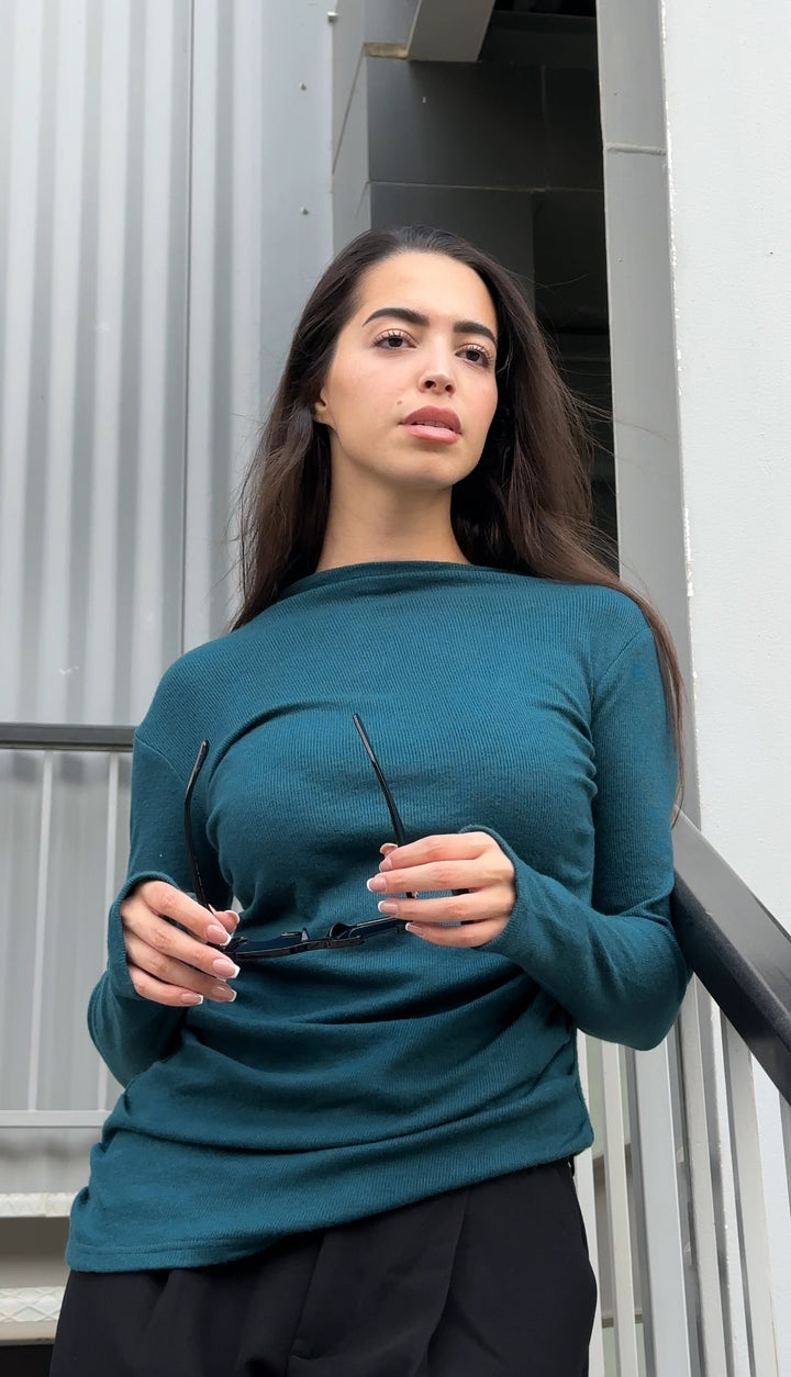 The Draped Soft Knit Top in Teal