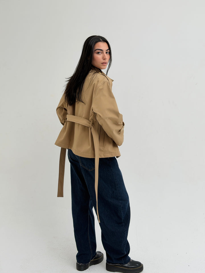 The Lined Crop Coat in Beige