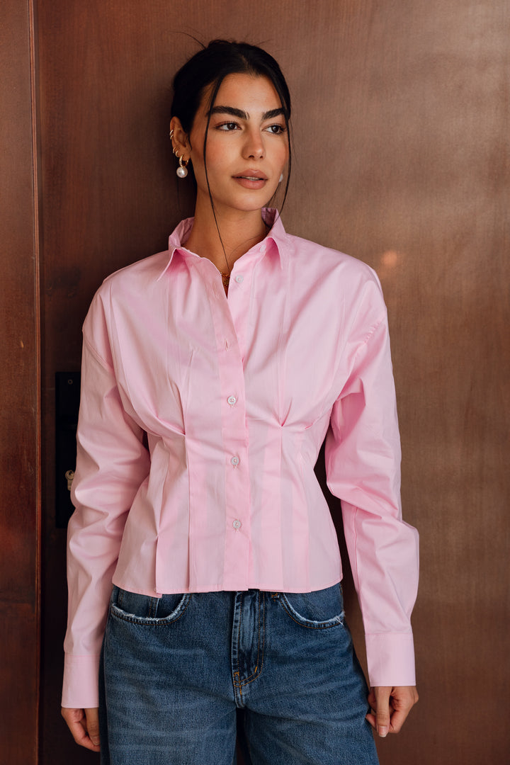 Popline flare shirt in pink