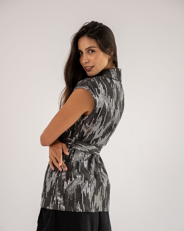 Dazzle Denim Vest In Black