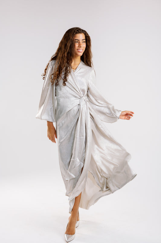 Shimmer Drape Gown in white