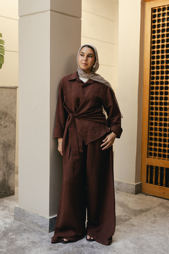 Duo linen set in burnt-brown