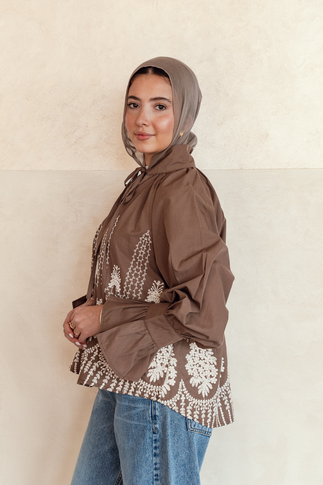 Ruffle Bloom Blouse in brown