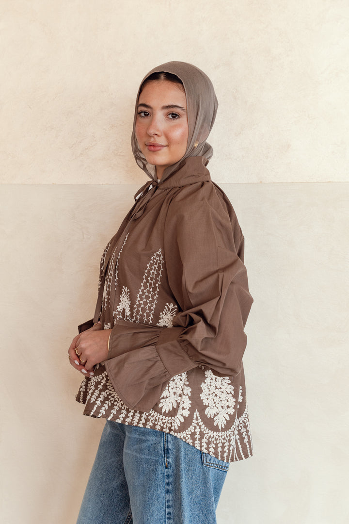 Ruffle Bloom Blouse in brown