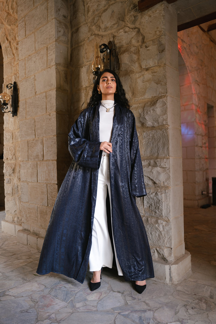 Textured Crepe Statement Cardigan in navy