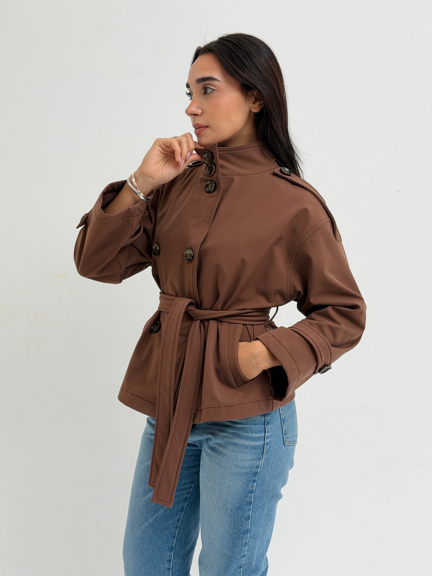 The Lined Crop Coat in Chocolate-Brown