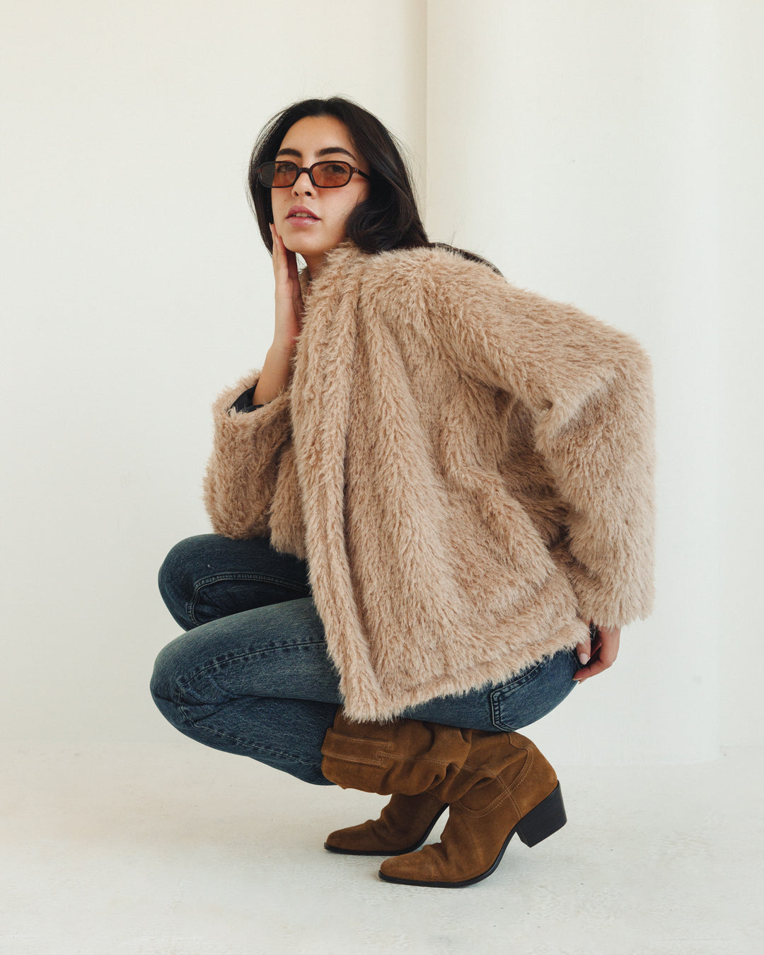 Wild Fur Jacket in Beige