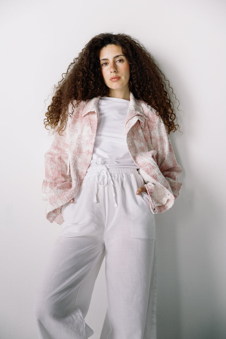 Tie-dye washed denim jacket in pink