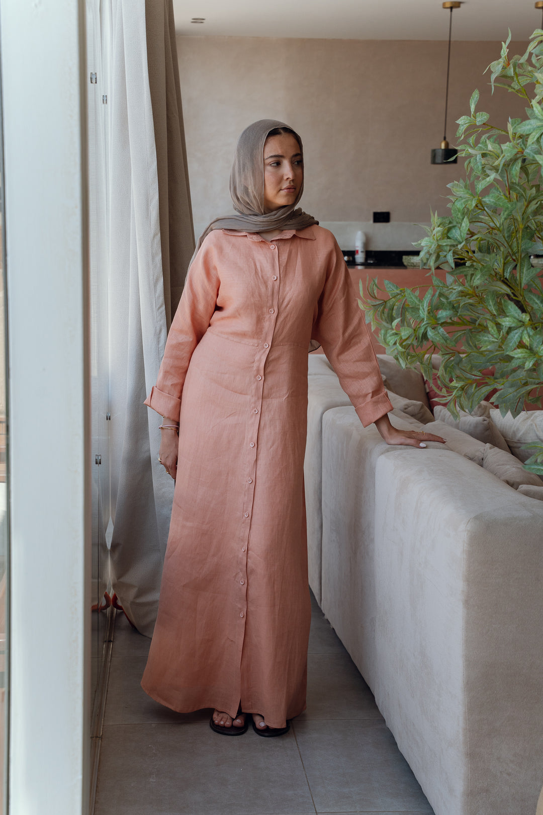 Pastel breeze linen dress in peach