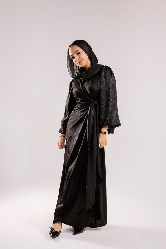 Shimmer Drape Gown in black