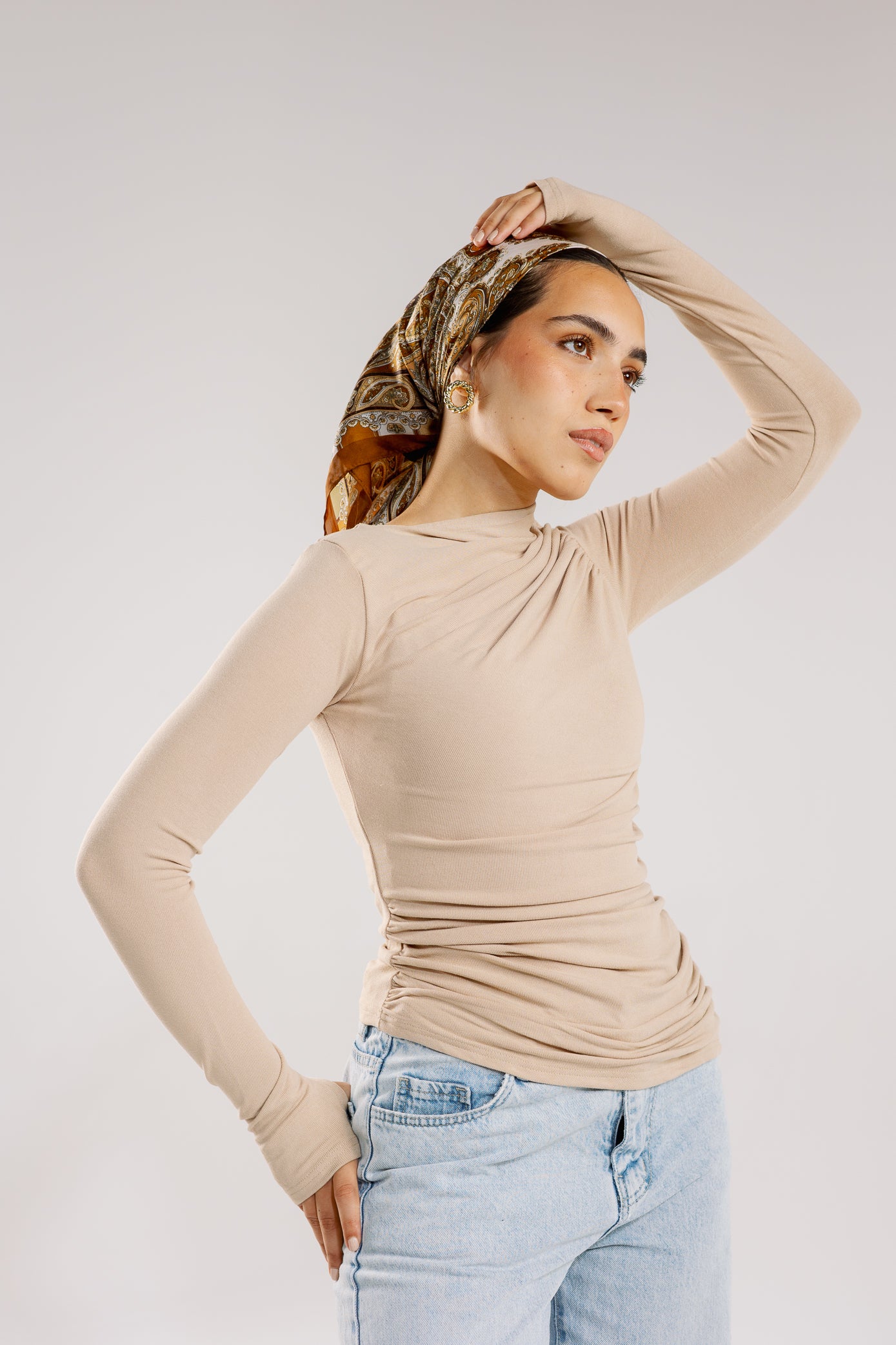 Draped top in beige