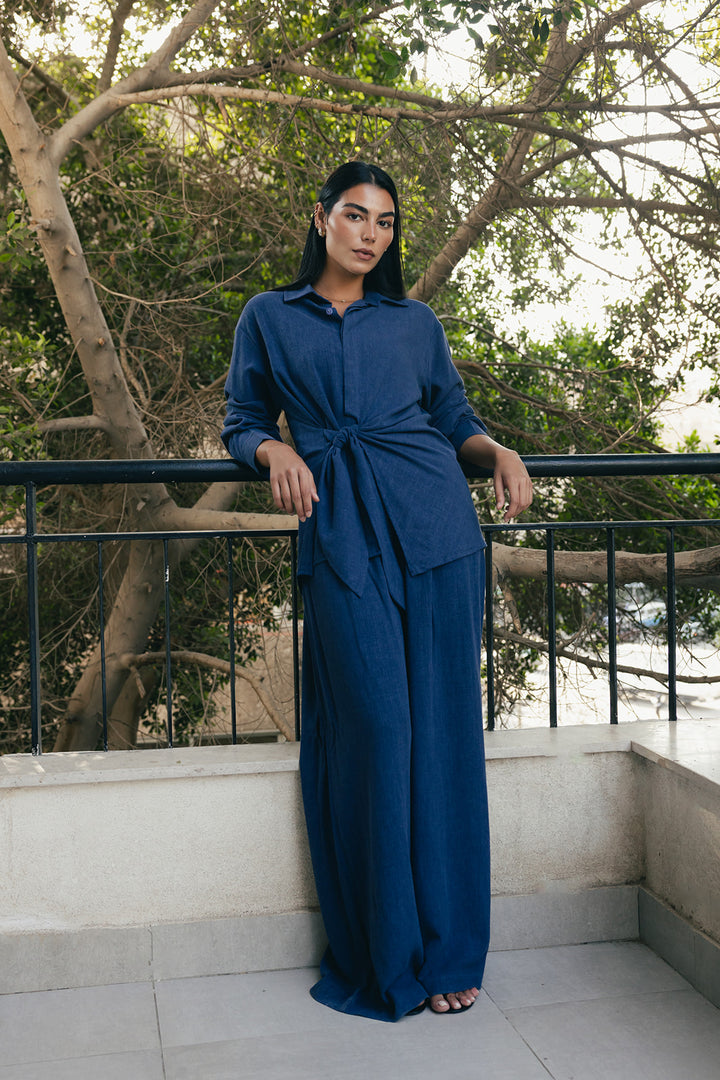 Duo Linen Set In Denim Blue
