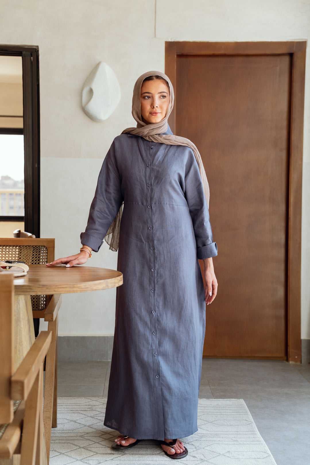 Pastel breeze linen dress in blue denim