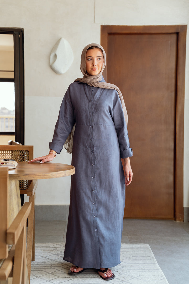 Pastel breeze linen dress in blue denim