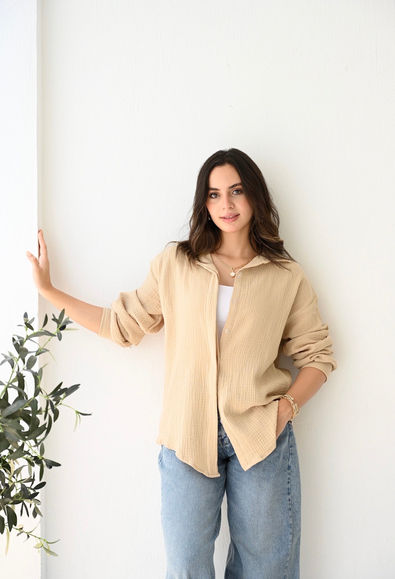 Fluffy shirt in beige