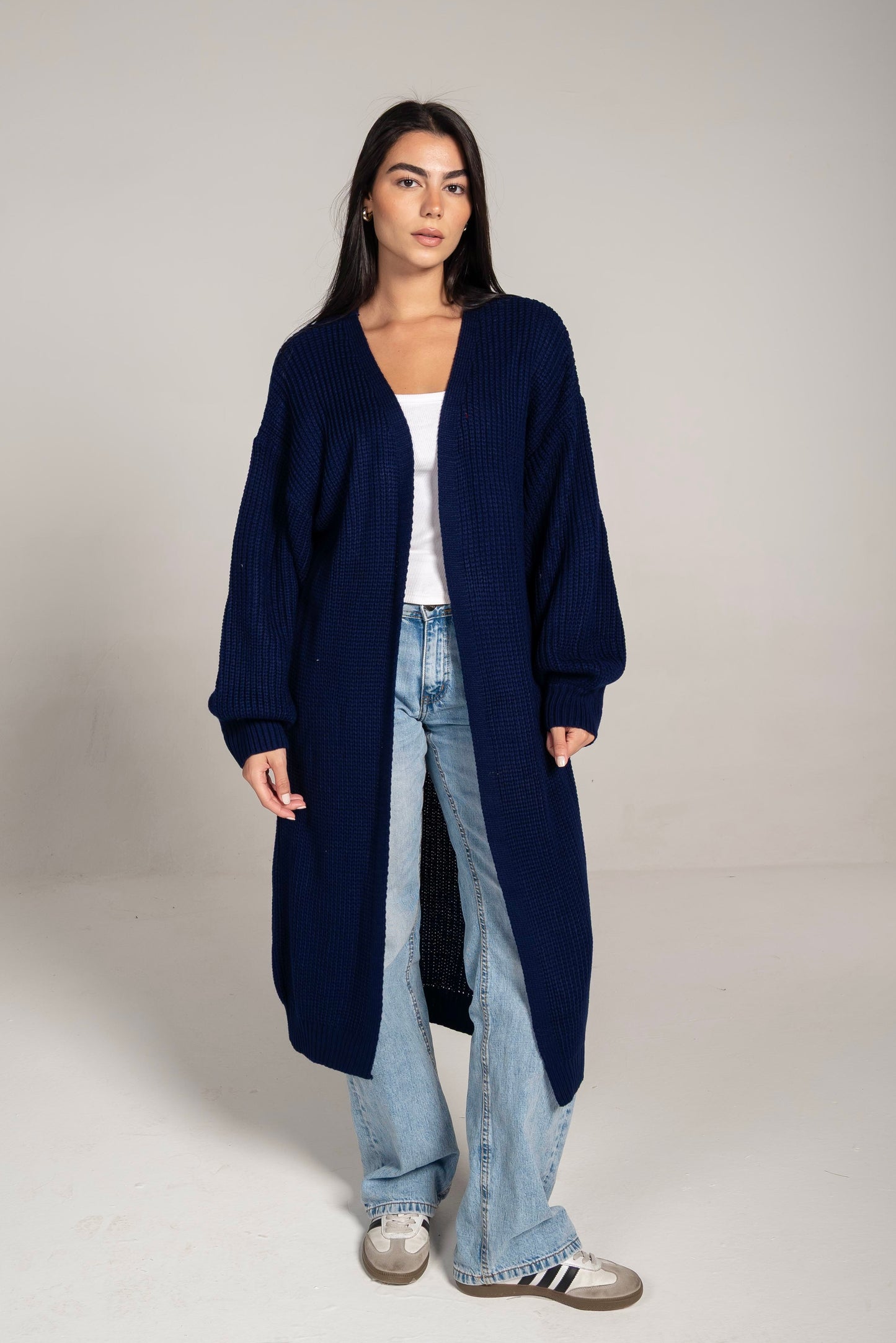 The Cozy Long Knit Cardigan in Navy-Blue
