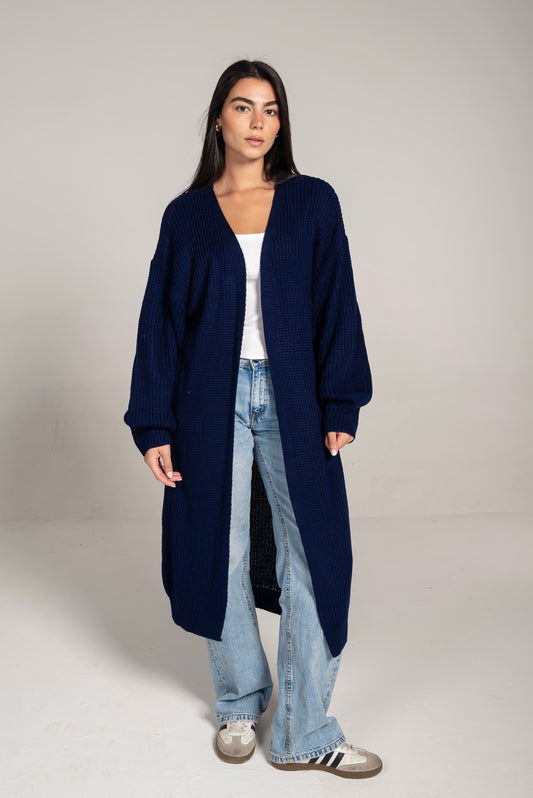 The Cozy Long Knit Cardigan in Navy-Blue