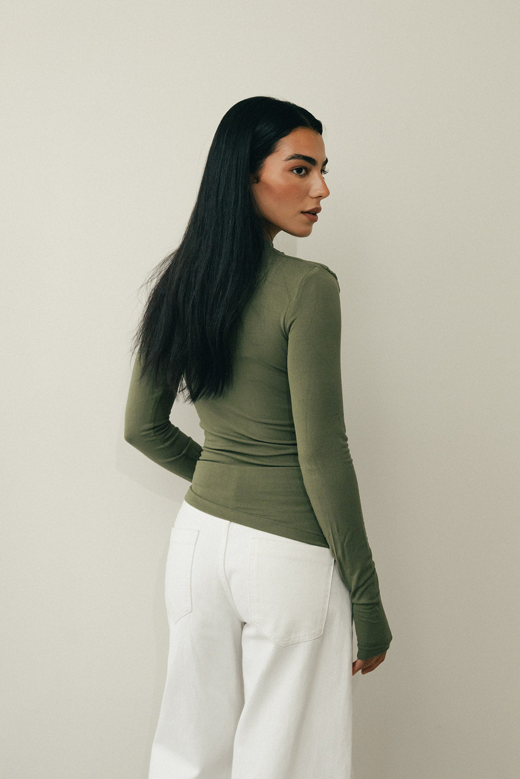 Draped top in olive